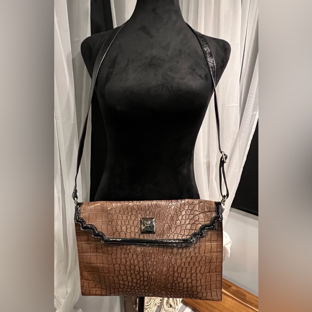 Kate Landry Brown  Croc Embossed Crossbody